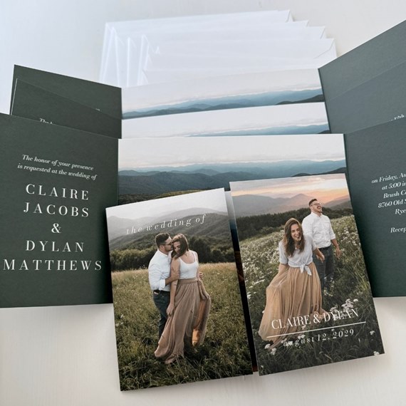 wedding invitation cards with photo area and envelopes